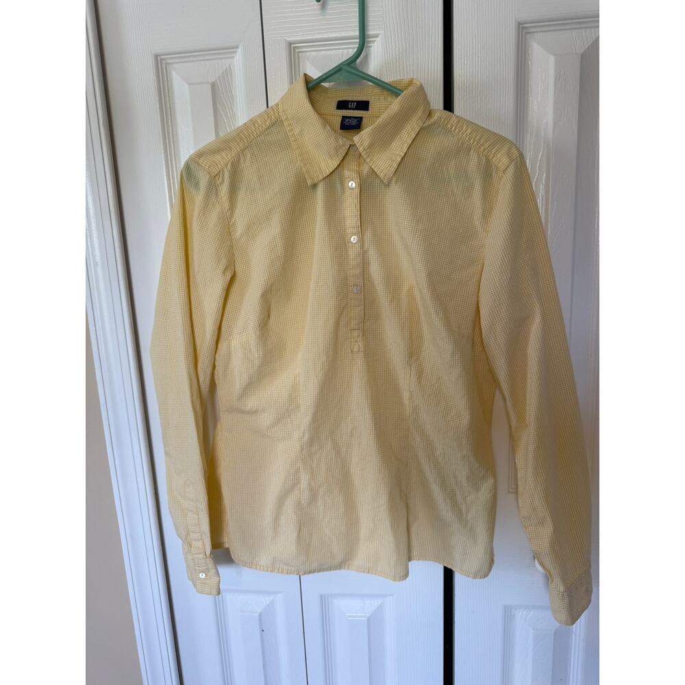 Gap Button Blouse Yellow Gingham Tailored Women's… - image 1